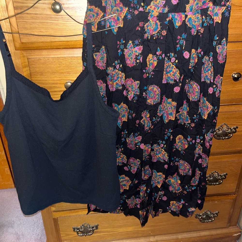 Floral Maxi Skirt and Black Tank Top Set